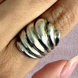sterling silver vintage scalloped cigar band ring size 6.75